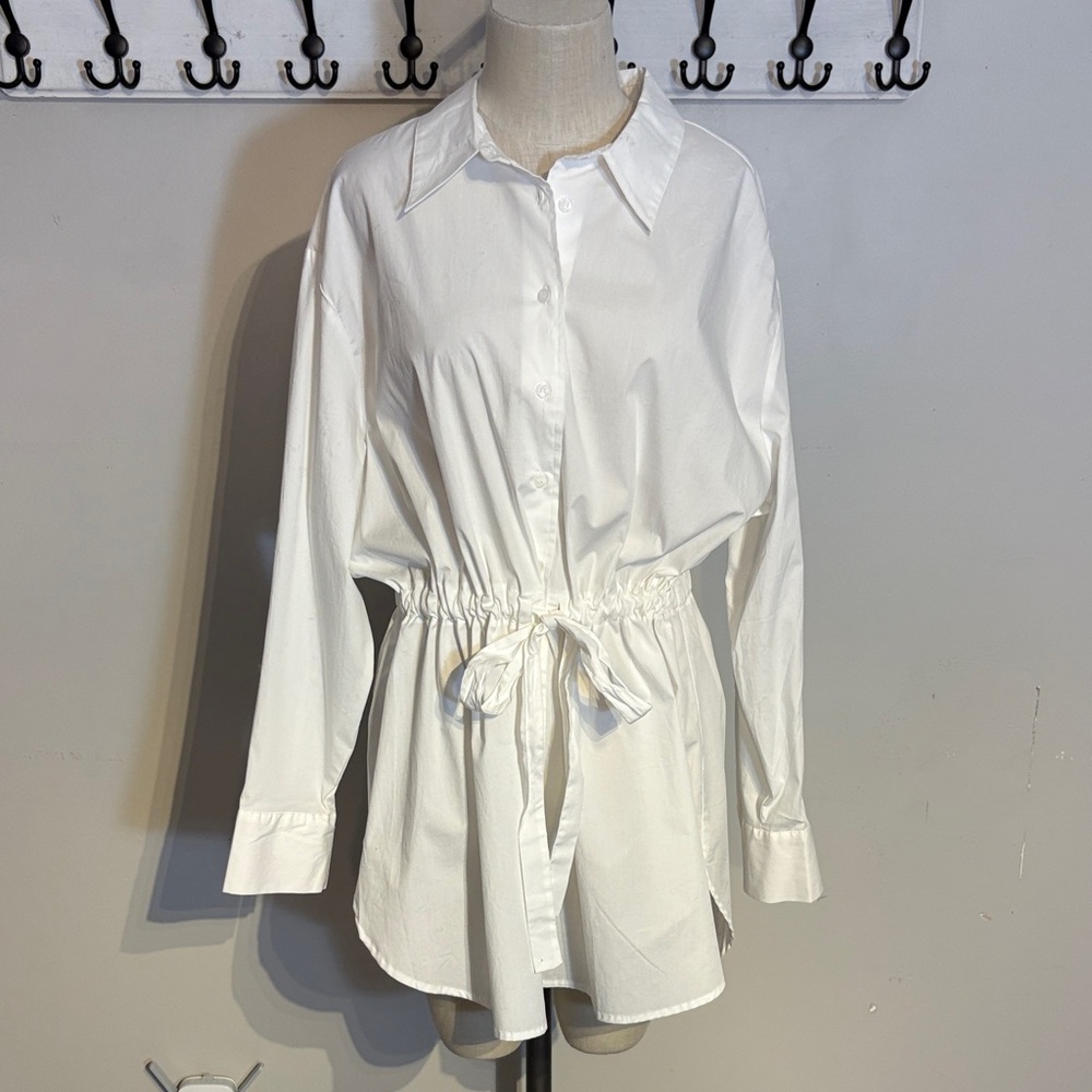 Lane Bryant White Cotton  Button-Up Tunic